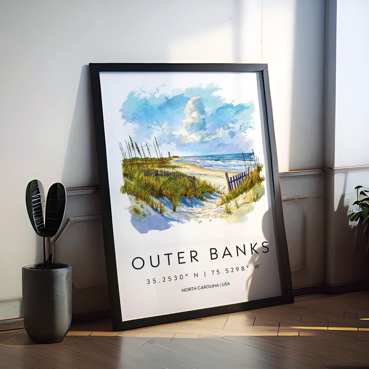 Outer Banks Watercolor Poster Outer Banks NC Travel Print Wall Art Outer Banks Home Decor Outer Banks Gift Art Lovers North Carolina