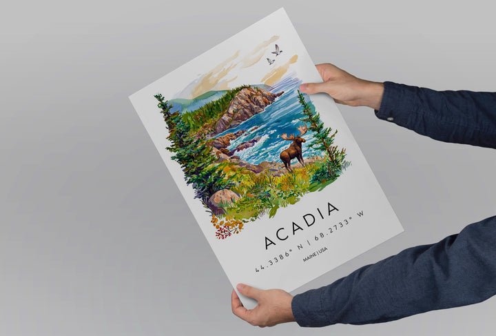 Acadia Watercolor Poster Acadia Maine Travel Print Wall Art Acadia Home Decor Acadia Gift Art Lovers National Park Coastal