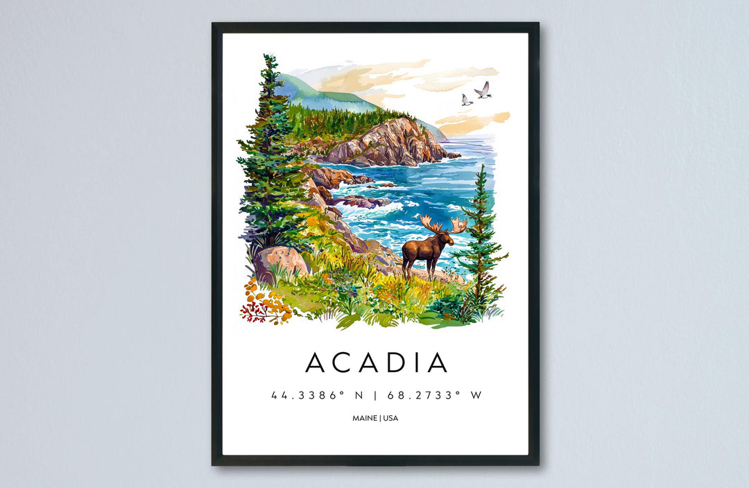 Acadia Watercolor Poster Acadia Maine Travel Print Wall Art Acadia Home Decor Acadia Gift Art Lovers National Park Coastal