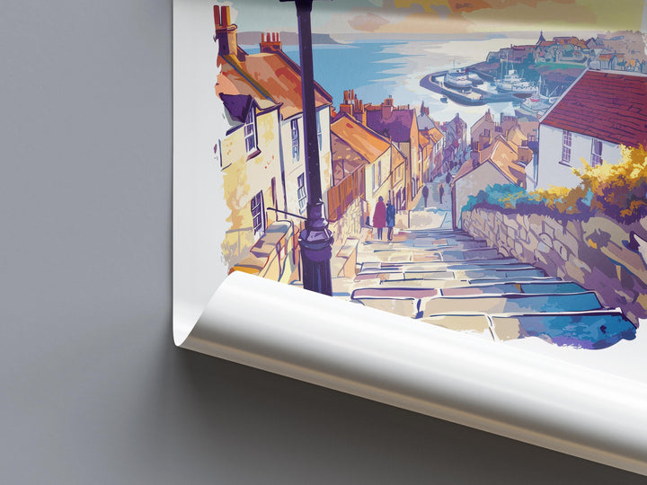 Whitby Watercolor Poster Whitby England Travel Print Wall Art Whitby Home Decor Whitby Gift Art Lovers UK Coastal Town