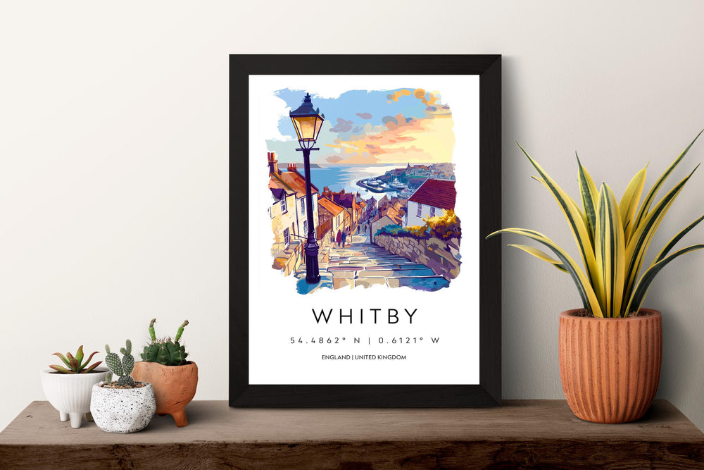 Whitby Watercolor Poster Whitby England Travel Print Wall Art Whitby Home Decor Whitby Gift Art Lovers UK Coastal Town