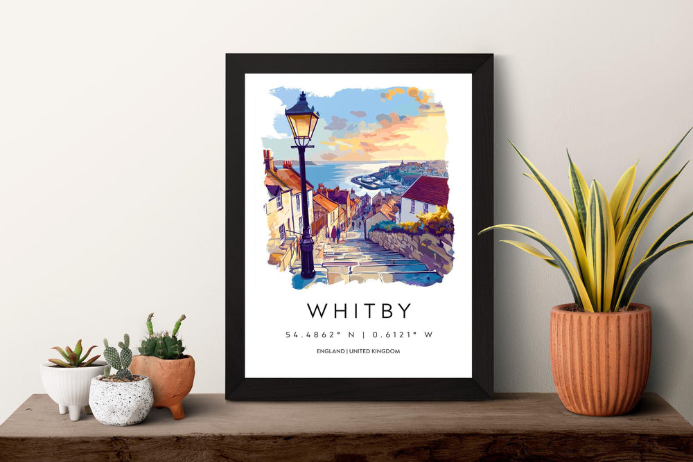 Whitby Watercolor Poster Whitby England Travel Print Wall Art Whitby Home Decor Whitby Gift Art Lovers UK Coastal Town