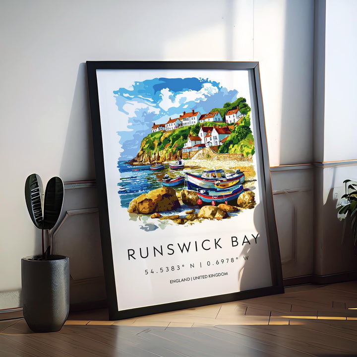 Runswick Bay Watercolor Poster Runswick Bay England Travel Print Wall Art Runswick Bay Home Decor Runswick Bay Gift Art Lovers UK Coastal