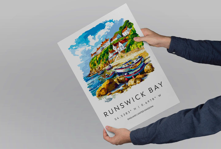 Runswick Bay Watercolor Poster Runswick Bay England Travel Print Wall Art Runswick Bay Home Decor Runswick Bay Gift Art Lovers UK Coastal