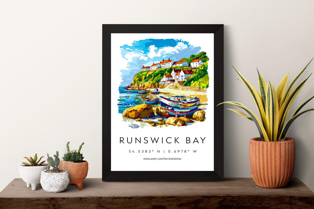 Runswick Bay Watercolor Poster Runswick Bay England Travel Print Wall Art Runswick Bay Home Decor Runswick Bay Gift Art Lovers UK Coastal