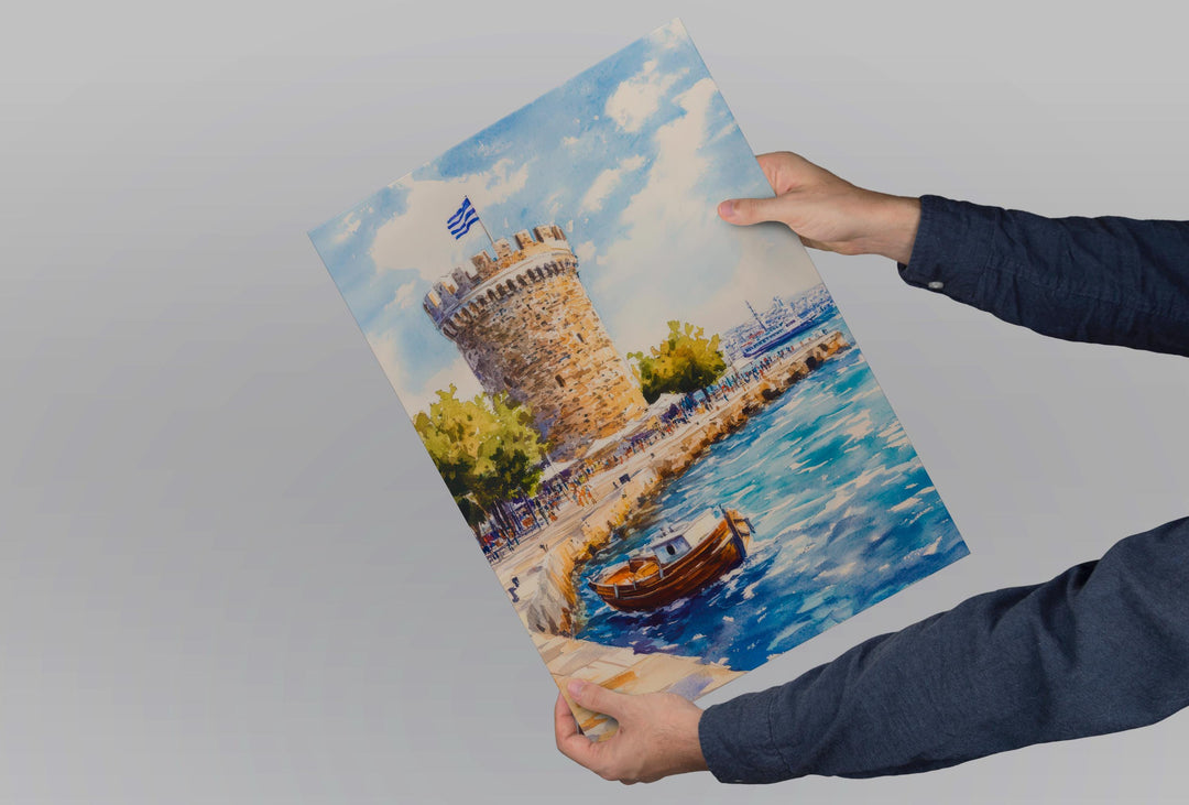 Thessaloniki Watercolor Poster Greece Travel Print Wall Art Home Decor Gift Greek City Souvenir White Tower Aegean Sea Ar