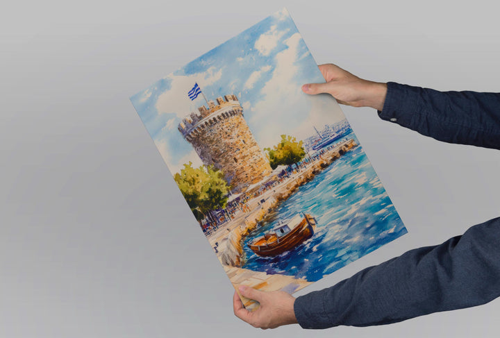 Thessaloniki Watercolor Poster Greece Travel Print Wall Art Home Decor Gift Greek City Souvenir White Tower Aegean Sea Ar