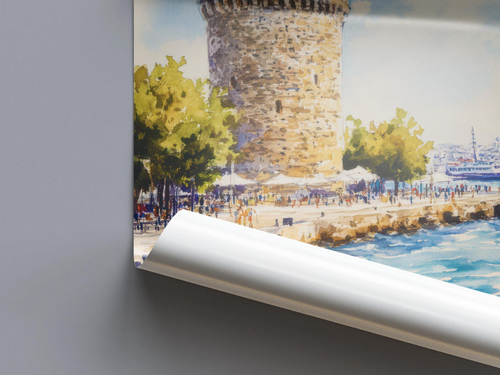Thessaloniki Watercolor Poster Greece Travel Print Wall Art Home Decor Gift Greek City Souvenir White Tower Aegean Sea Ar