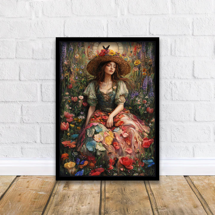 Rainbow Garden Witch Print, Vintage Cottagecore Art