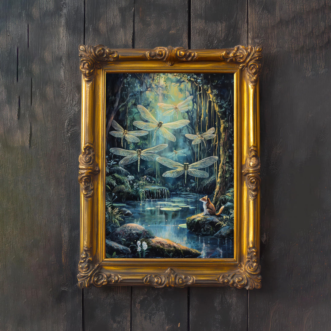 Dragonfly Cottagecore Print: Vintage Nature Art, Enchanted Forest