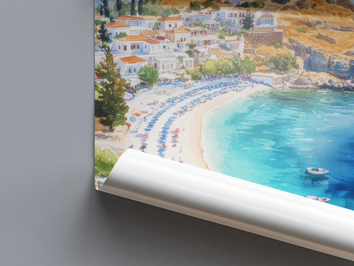 Rhodes Watercolor Poster Greece Travel Print Wall Art Home Decor Gift Greek Isle Souvenir Old Town Beach Castle Wall Decor Hanging