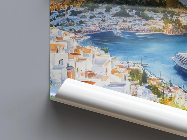 Patmos Watercolor Poster Greece Travel Print Wall Art Home Decor Gift Greek Isle Souvenir Monastery Cave Beach Wall Decor Hanging