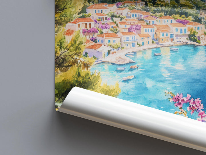 Kefalonia Watercolor Poster Greece Travel Print Wall Art Home Decor Gift Greek Isle Souvenir Myrtos Beach Cave Lake Wall Decor Hanging