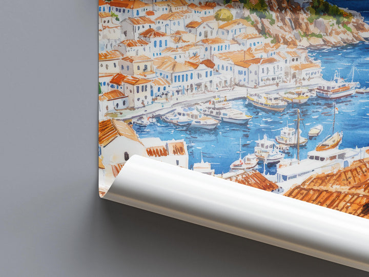 Hydra Watercolor Poster Greece Travel Print Wall Art Home Decor Gift Greek Isle Souvenir Car Free Port Village Wall Decor Hanging