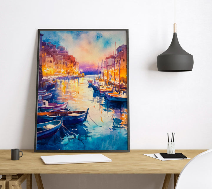 Heraklion Watercolor Poster Greece Travel Print Wall Art Home Decor Gift Greek City Souvenir Knossos Palace Venetian Port Wall Decor Hanging