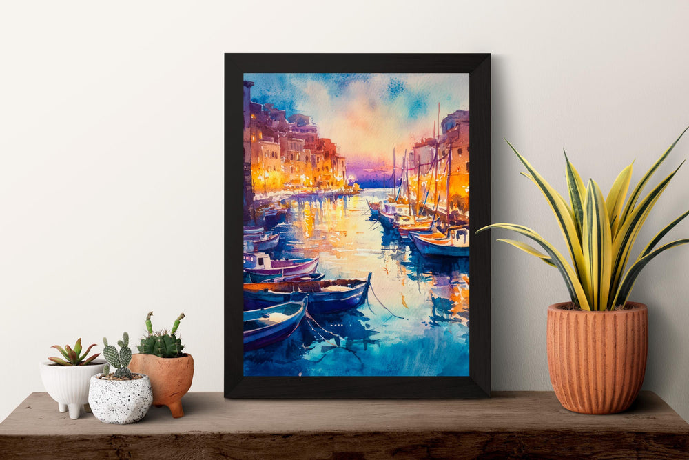 Heraklion Watercolor Poster Greece Travel Print Wall Art Home Decor Gift Greek City Souvenir Knossos Palace Venetian Port Wall Decor Hanging