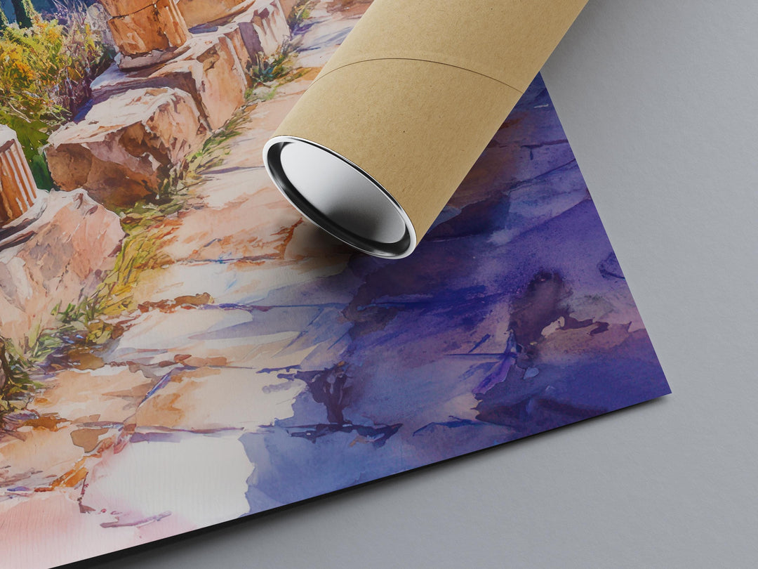 Delphi Watercolor Poster Greece Travel Print Wall Art Home Decor Gift Greek Site Souvenir Ancient Ruins Oracle History Wall Decor Hanging