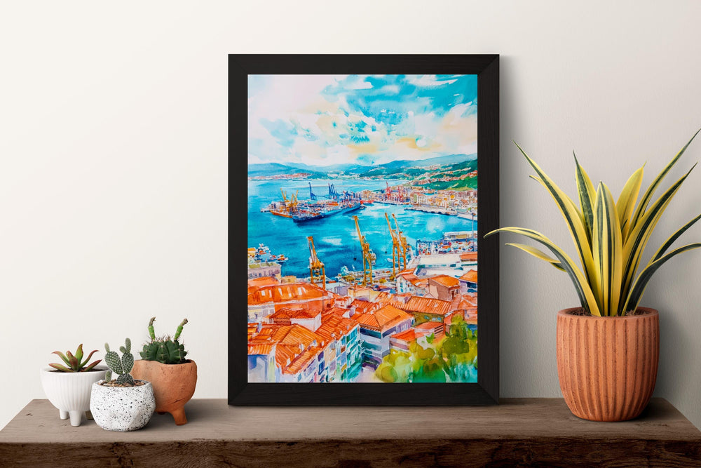 Vigo Watercolor Poster Spain Travel Print Wall Art Home Decor Gift Spanish City Souvenir Ria Bay Cies Islands Wall Decor Hanging