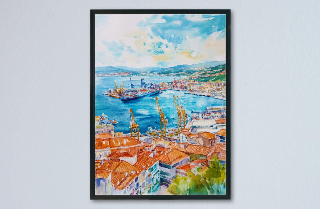 Vigo Watercolor Poster Spain Travel Print Wall Art Home Decor Gift Spanish City Souvenir Ria Bay Cies Islands Wall Decor Hanging