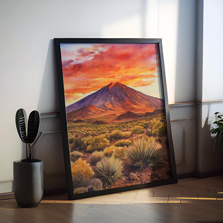 Teide National Park Watercolor Poster Spain Travel Print Wall Art Home Decor Gift Tenerife Souvenir Volcano Landscape Wall Decor Hanging