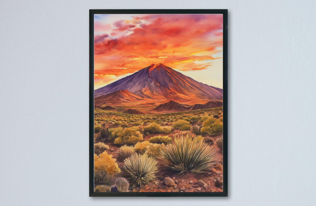 Teide National Park Watercolor Poster Spain Travel Print Wall Art Home Decor Gift Tenerife Souvenir Volcano Landscape Wall Decor Hanging