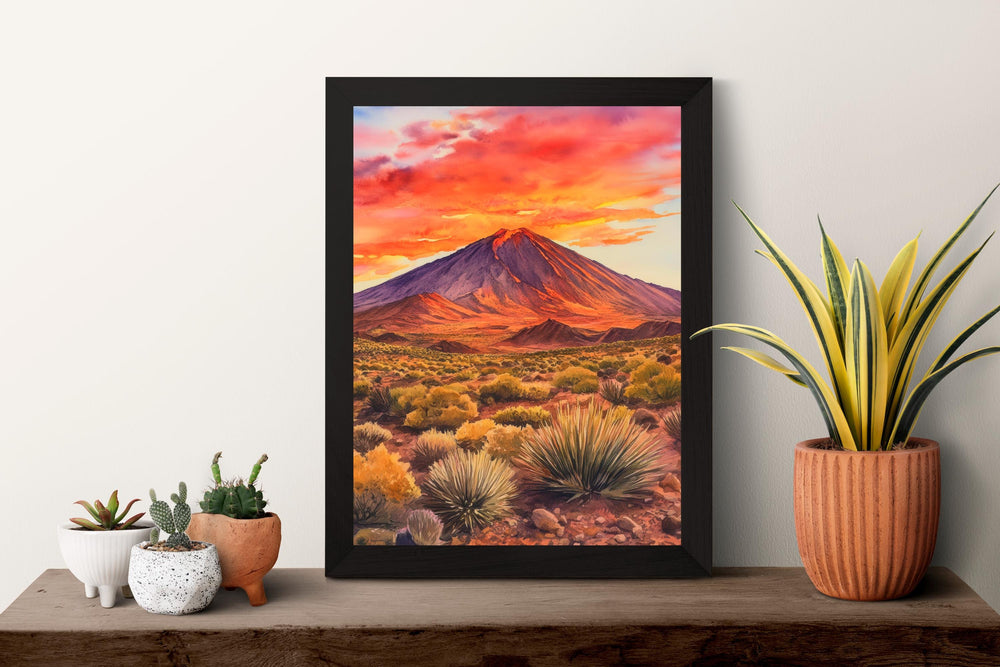 Teide National Park Watercolor Poster Spain Travel Print Wall Art Home Decor Gift Tenerife Souvenir Volcano Landscape Wall Decor Hanging