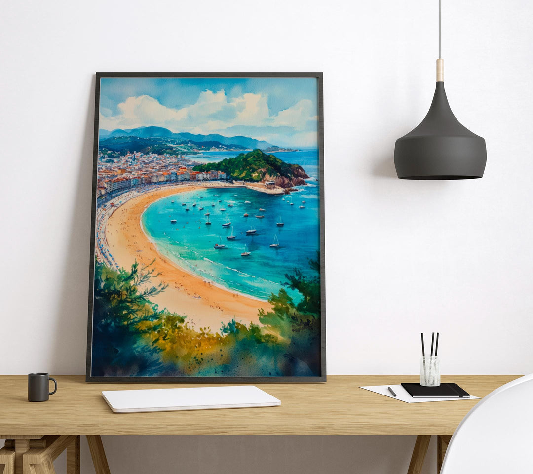San Sebastian Watercolor Poster Spain Travel Print Wall Art Home Decor Gift Spanish City Beach Food Wall Decor Hanging