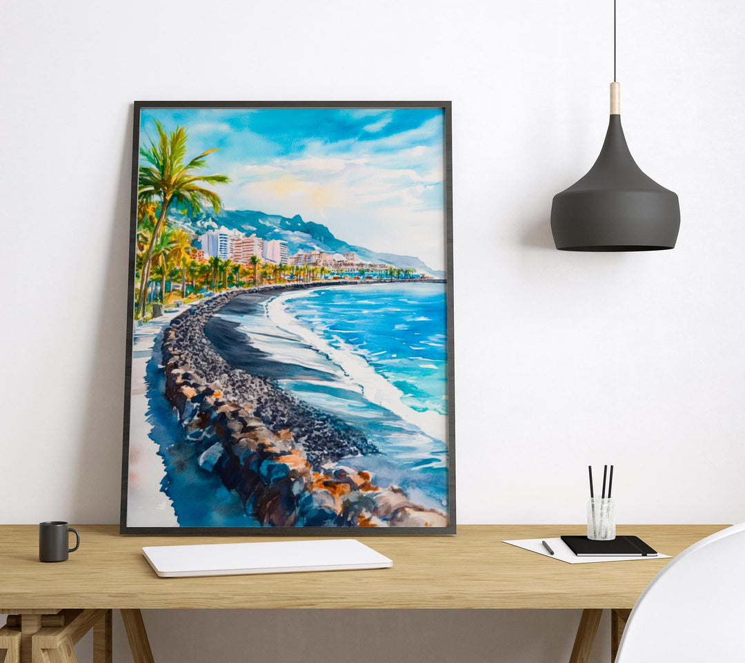 Playa de las Americas Watercolor Poster Spain Travel Print Wall Art Home Decor Gift Tenerife Souvenir Beach Sunset Wall Decor Hanging