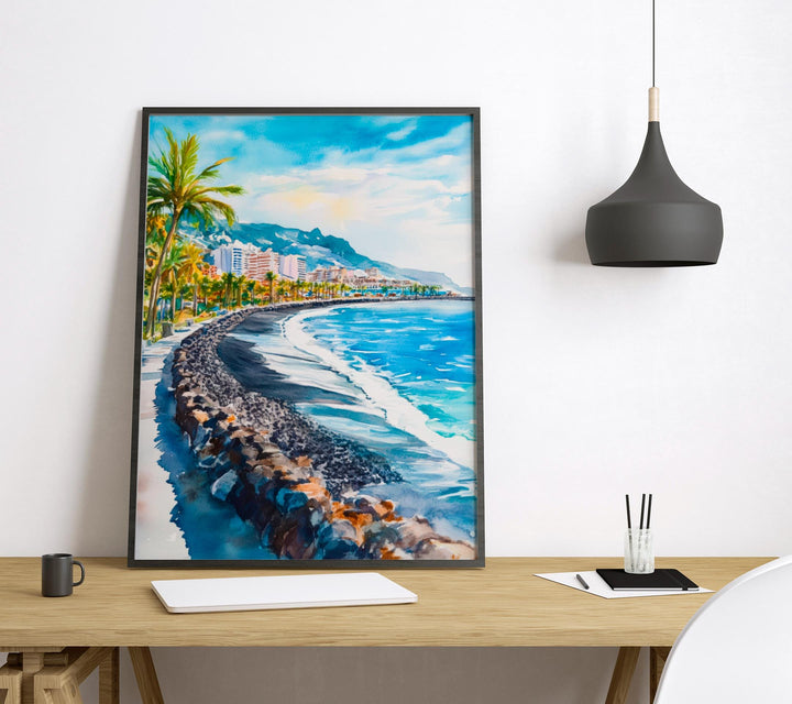 Playa de las Americas Watercolor Poster Spain Travel Print Wall Art Home Decor Gift Tenerife Souvenir Beach Sunset Wall Decor Hanging