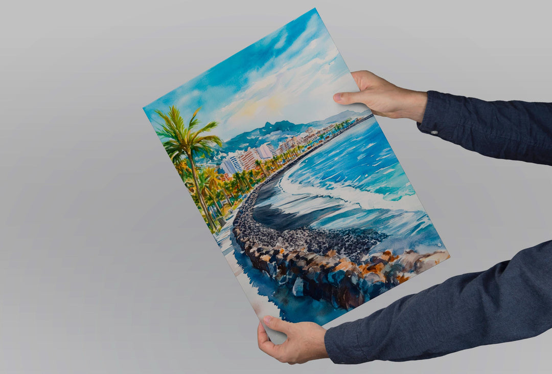 Playa de las Americas Watercolor Poster Spain Travel Print Wall Art Home Decor Gift Tenerife Souvenir Beach Sunset Wall Decor Hanging