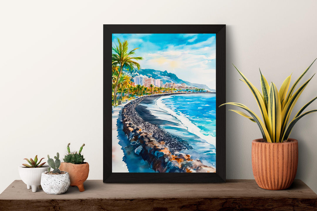 Playa de las Americas Watercolor Poster Spain Travel Print Wall Art Home Decor Gift Tenerife Souvenir Beach Sunset Wall Decor Hanging