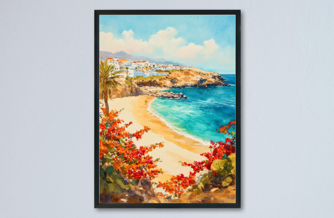 Fuerteventura Watercolor Poster Spain Travel Print Wall Art Home Decor Gift Canary Islands Beach Windsurf Wall Decor Hanging