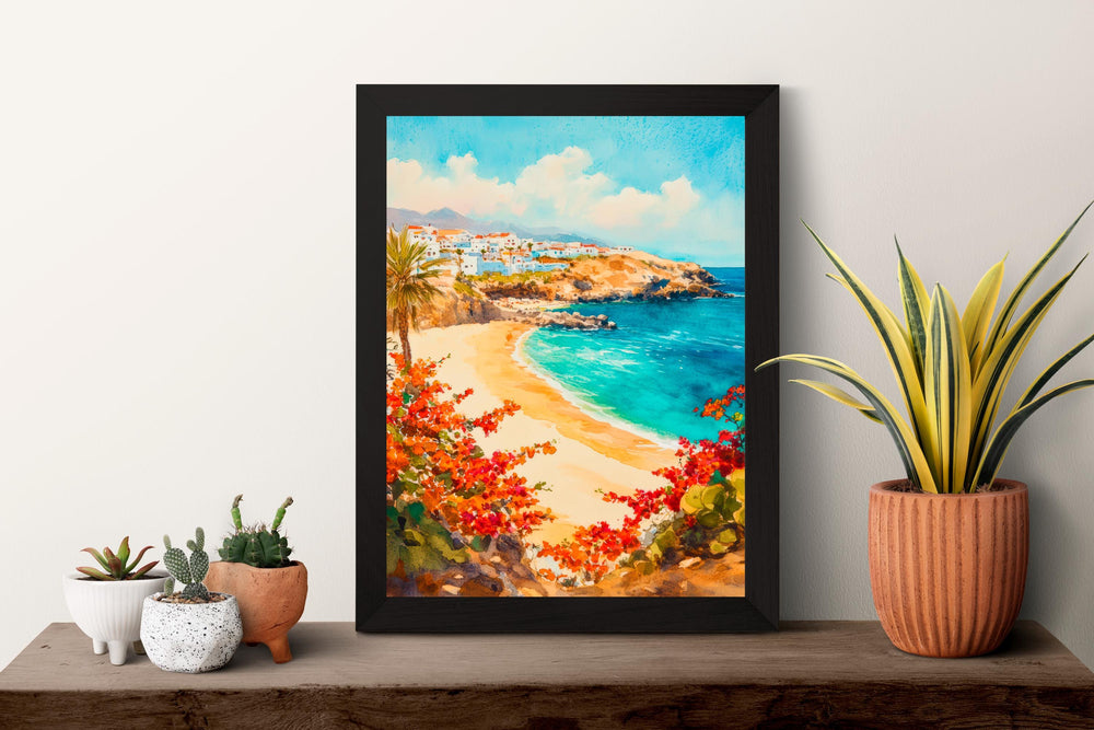 Fuerteventura Watercolor Poster Spain Travel Print Wall Art Home Decor Gift Canary Islands Beach Windsurf Wall Decor Hanging
