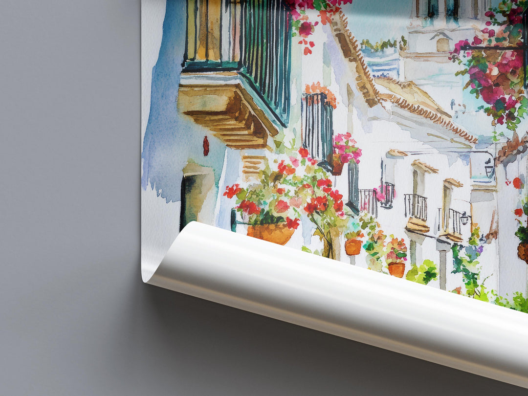 Estepona Watercolor Poster Spain Travel Print Wall Art Home Decor Gift Andalusian Flower Town Beach Wall Decor Hanging