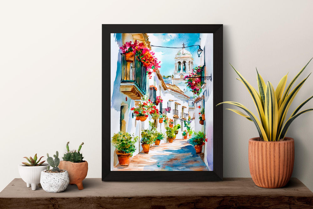 Estepona Watercolor Poster Spain Travel Print Wall Art Home Decor Gift Andalusian Flower Town Beach Wall Decor Hanging