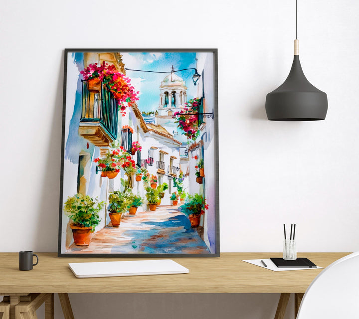 Estepona Watercolor Poster Spain Travel Print Wall Art Home Decor Gift Andalusian Flower Town Beach Wall Decor Hanging