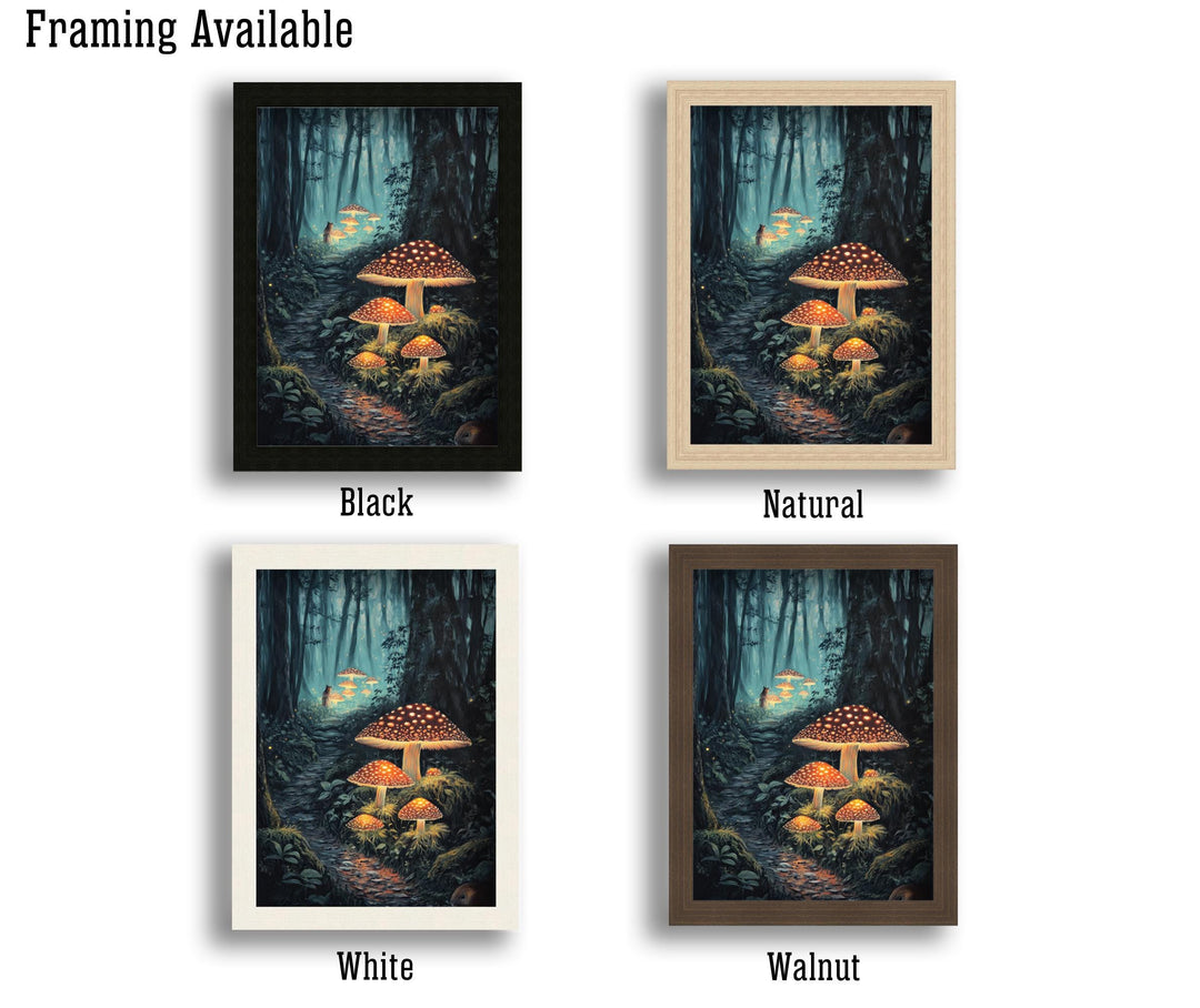 Mushroom Glow Worms Print: Vintage Cottagecore Woodland Art