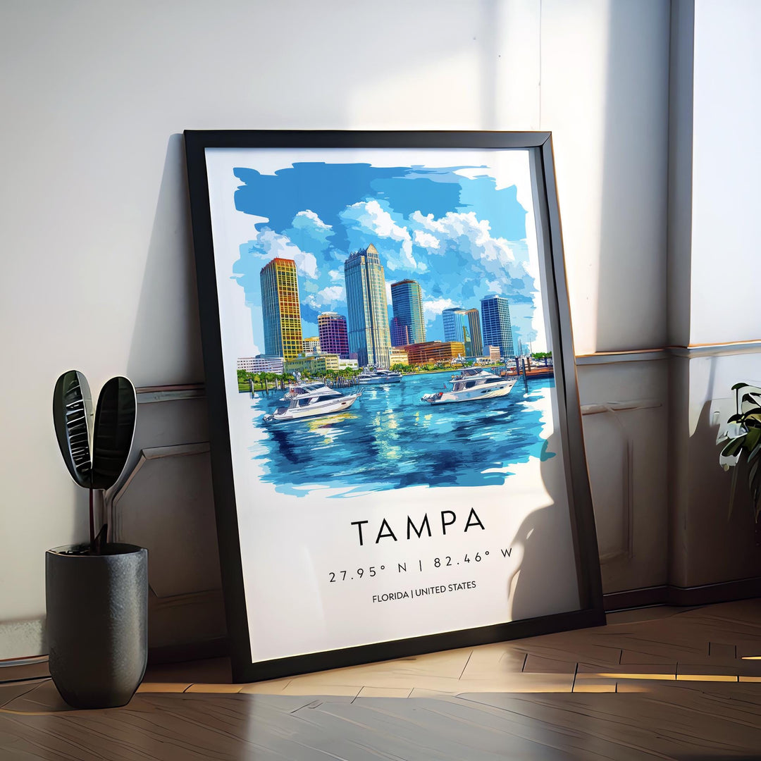Tampa Watercolor Poster Wall Art Tampa Wall Decor Home Décor Tampa Gift USA Art Lover Gift, Travel Souvenir Print
