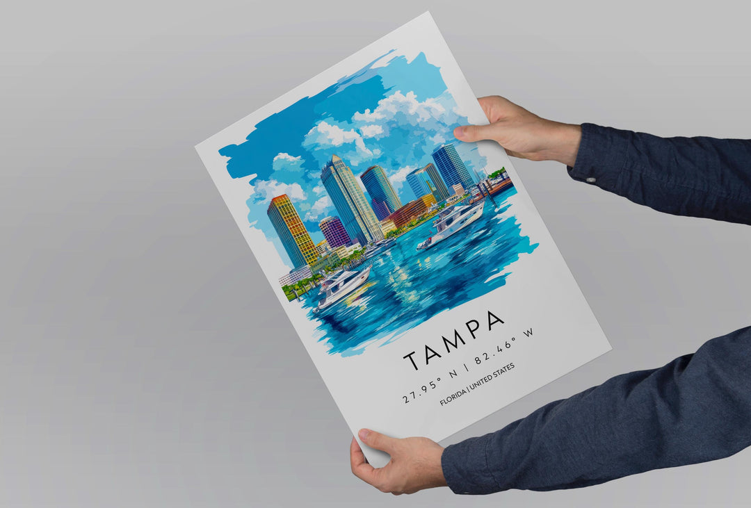 Tampa Watercolor Poster Wall Art Tampa Wall Decor Home Décor Tampa Gift USA Art Lover Gift, Travel Souvenir Print