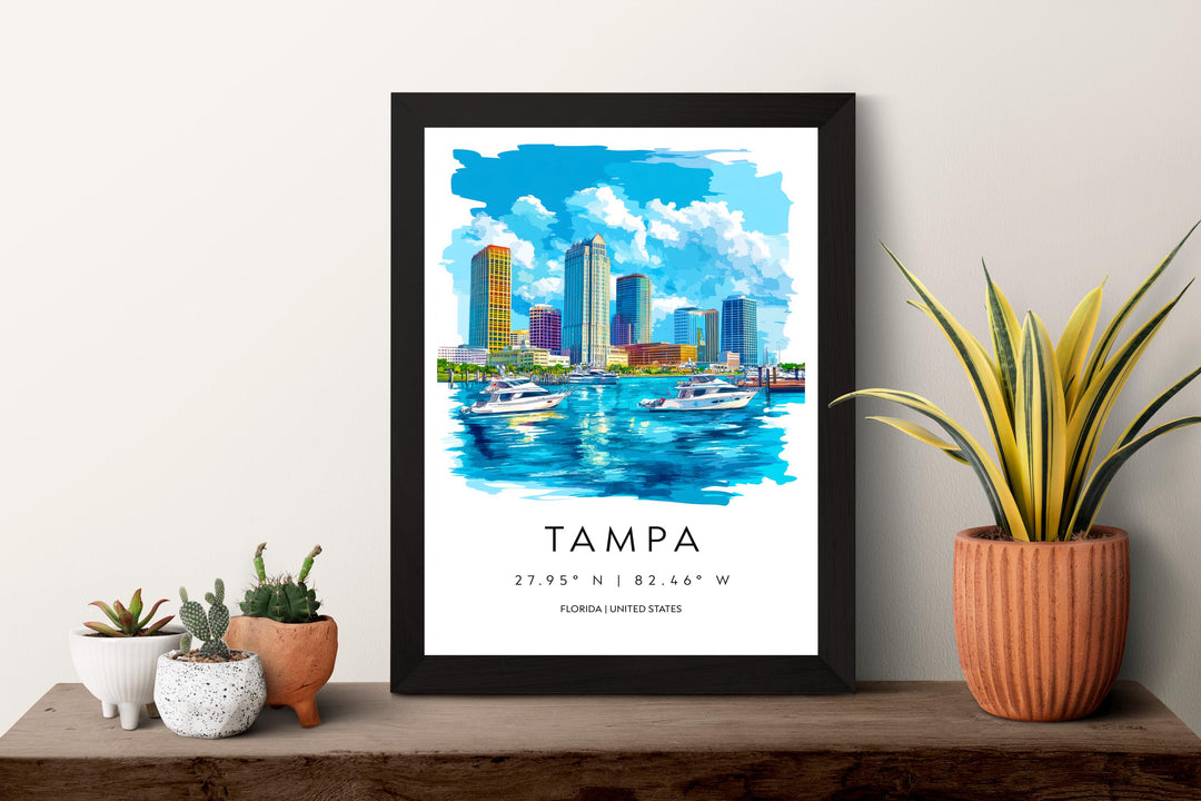 Tampa Watercolor Poster Wall Art Tampa Wall Decor Home Décor Tampa Gift USA Art Lover Gift, Travel Souvenir Print