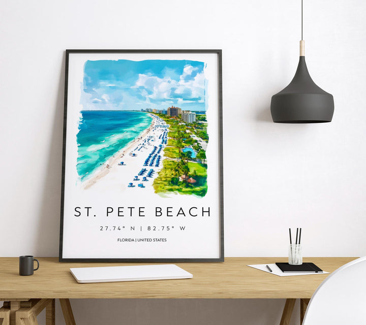 St. Pete Beach Watercolor Poster Wall Art Wall Decor Home Décor St. Pete Beach Gift USA Art Lover Gift, Travel Souvenir Print