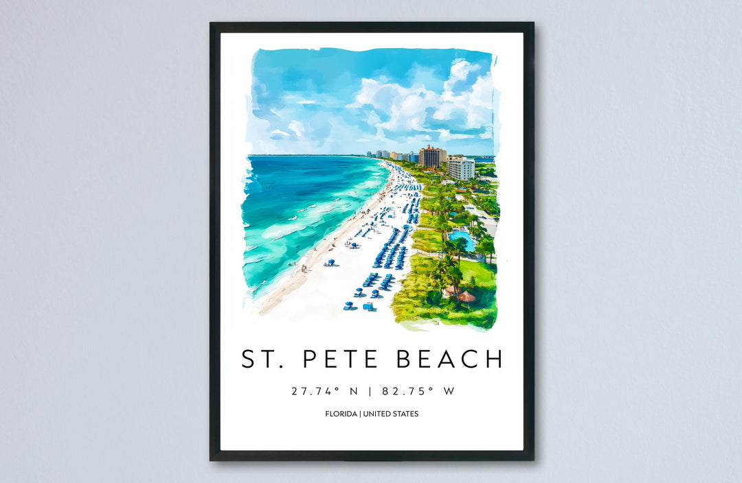 St. Pete Beach Watercolor Poster Wall Art Wall Decor Home Décor St. Pete Beach Gift USA Art Lover Gift, Travel Souvenir Print
