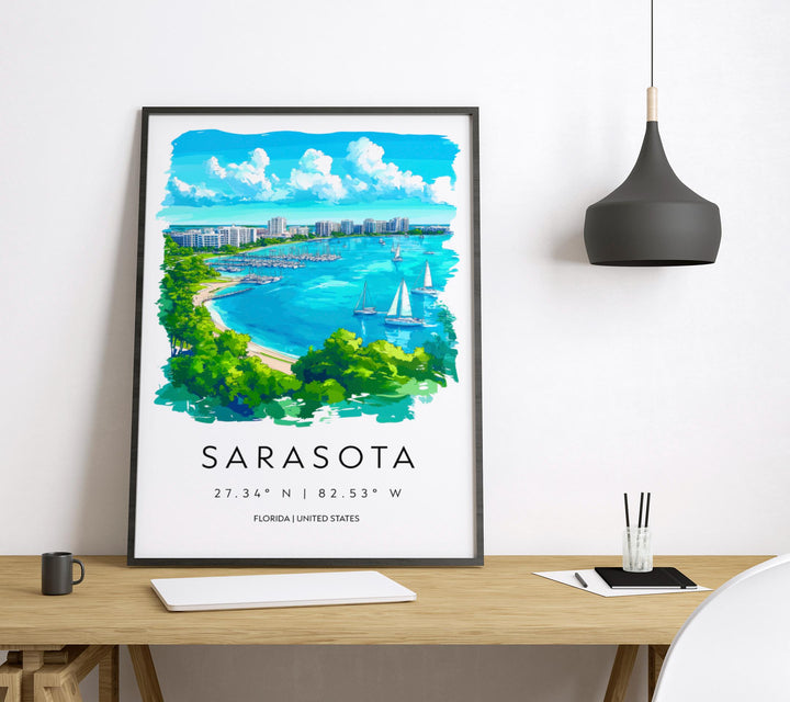 Sarasota Watercolor Poster Wall Art Florida Home Décor USA Art Lover Gift Travel Souvenir Print