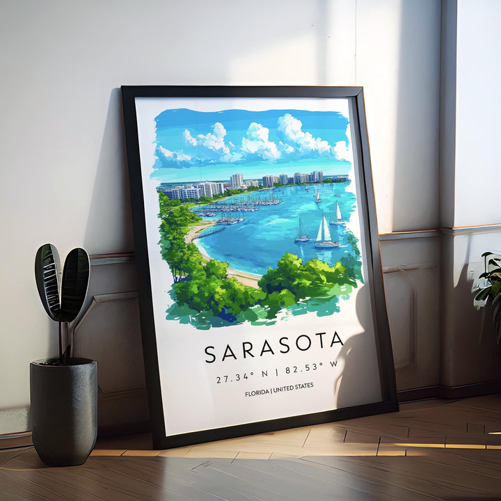Sarasota Watercolor Poster Wall Art Florida Home Décor USA Art Lover Gift Travel Souvenir Print