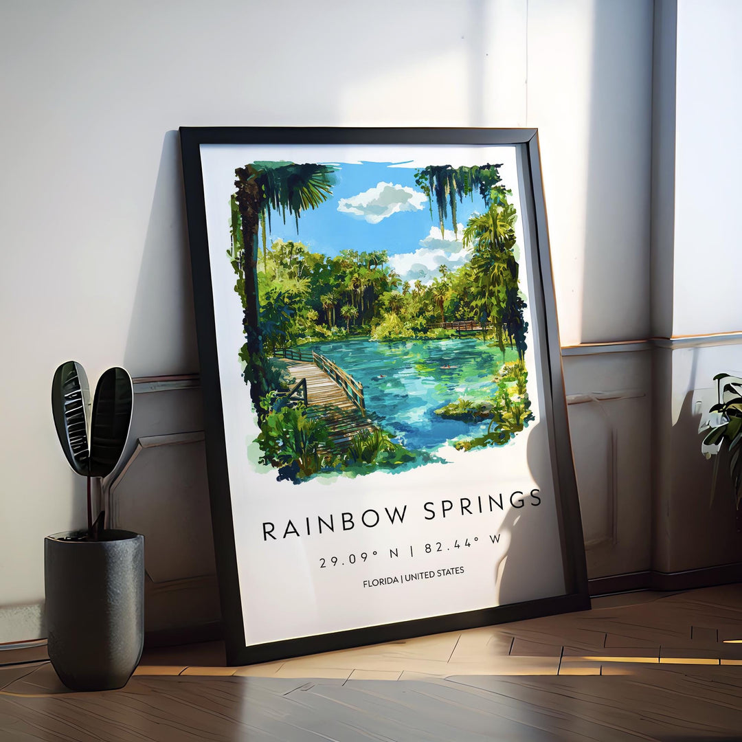 Rainbow Springs State Park Watercolor Poster Wall Art Florida Home Décor USA Art Lover Gift, Travel Souvenir Print
