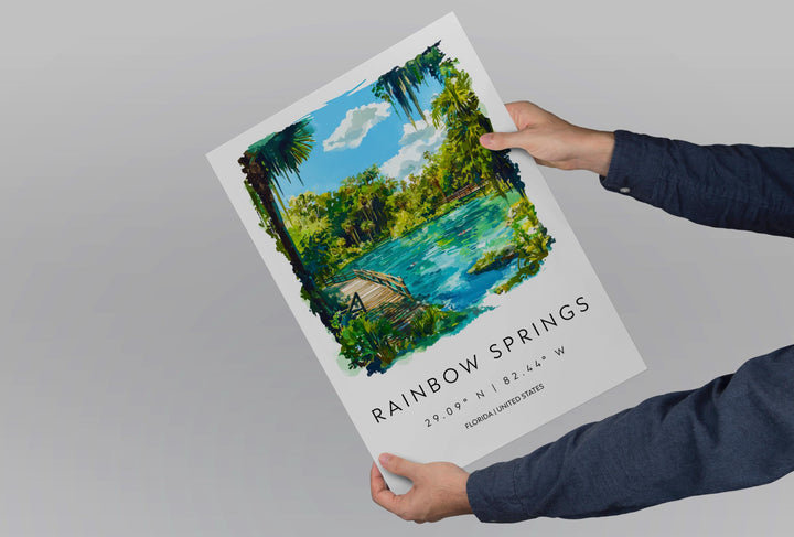 Rainbow Springs State Park Watercolor Poster Wall Art Florida Home Décor USA Art Lover Gift, Travel Souvenir Print