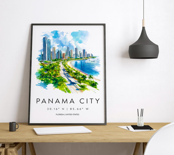 Panama City Watercolor Poster Wall Art Florida Home Décor USA Art Lover Gift, Travel Souvenir Print