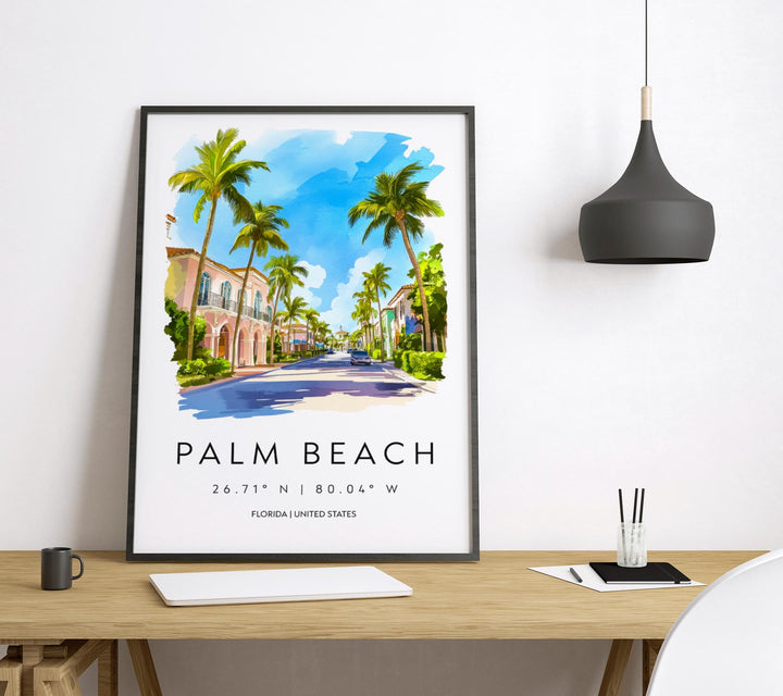 Palm Beach Watercolor Poster Wall Art Palm Beach Wall Decor Home Décor Palm Beach Gift USA Art Lover Gift, Travel Souvenir Print