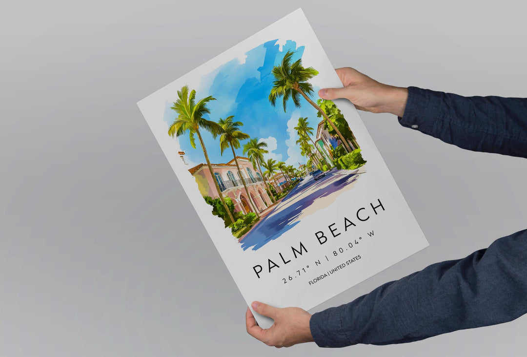 Palm Beach Watercolor Poster Wall Art Palm Beach Wall Decor Home Décor Palm Beach Gift USA Art Lover Gift, Travel Souvenir Print