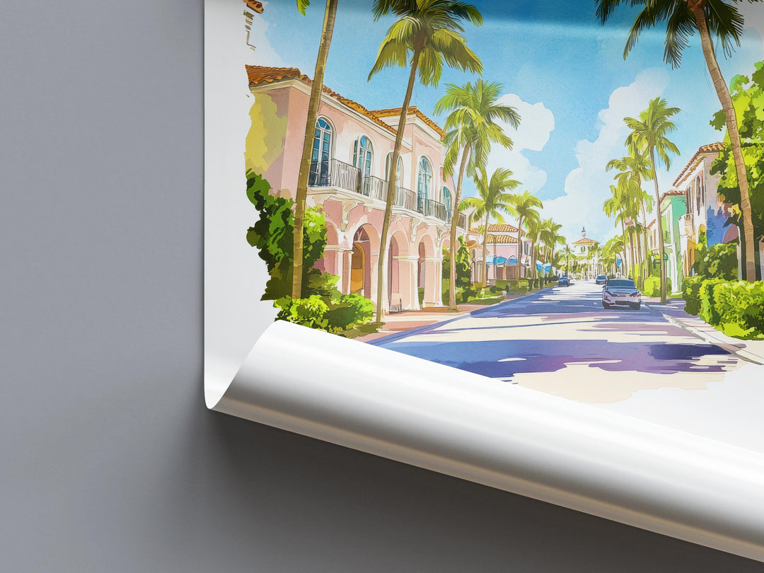 Palm Beach Watercolor Poster Wall Art Palm Beach Wall Decor Home Décor Palm Beach Gift USA Art Lover Gift, Travel Souvenir Print